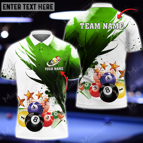 Maxcorners Billiards Pool Star Multi Color Options Personalized Name 3D Shirt (4 Colors)