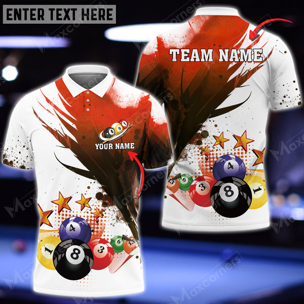 Maxcorners Billiards Pool Star Multi Color Options Personalized Name 3D Shirt (4 Colors)
