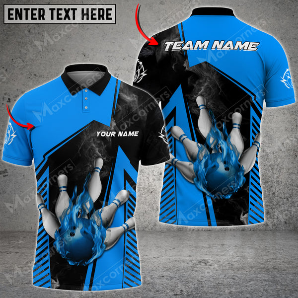 Maxcorners Bowling Ball And Pins Smokey Multicolor Option Customized Name 3D Shirt (4 Colors)