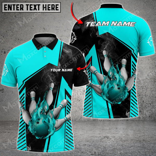 Maxcorners Bowling Ball And Pins Smokey Multicolor Option Customized Name 3D Shirt (4 Colors)