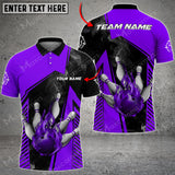 Maxcorners Bowling Ball And Pins Smokey Multicolor Option Customized Name 3D Shirt (4 Colors)