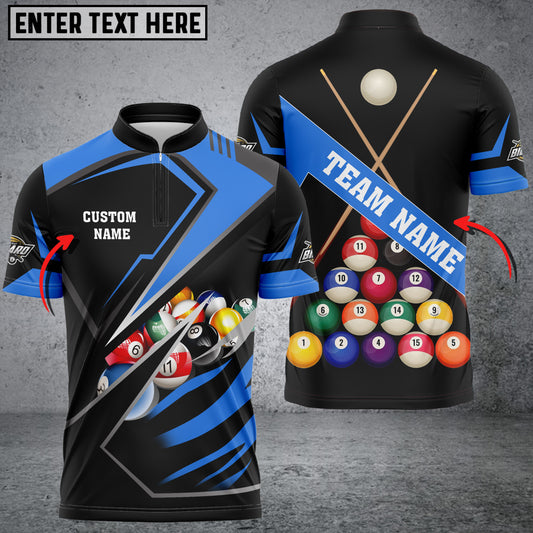 Maxcorners Billiards Sport 3x Personalized Name, Team Name Unisex Zipper Polo ( More Color Options )
