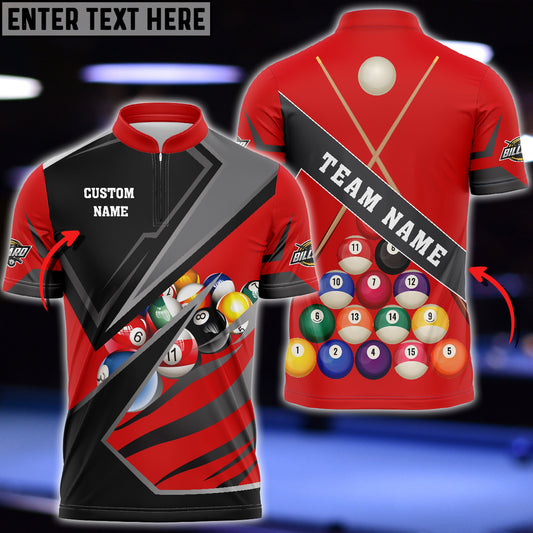 Maxcorners Billiards Sport 3 Personalized Name, Team Name Unisex Zipper Polo ( Multi Color Options )