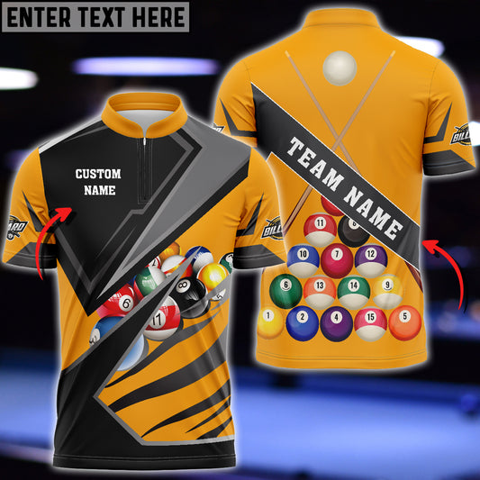 Maxcorners Billiards Sport 3 Personalized Name, Team Name Unisex Zipper Polo ( Multi Color Options )