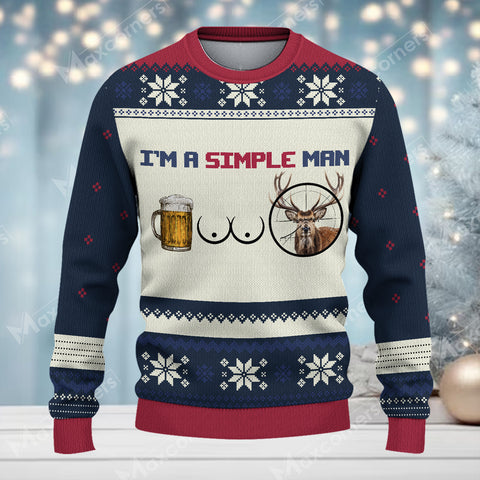 Maxcorners Elk And Beer Merry Christmas All Over Print Sweater