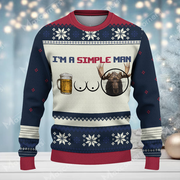 Maxcorners Moose And Beer Merry Christmas All Over Print Sweater