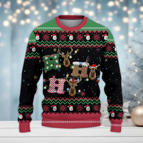 Maxcorners Elk Hunting Merry Christmas All Over Print Sweater