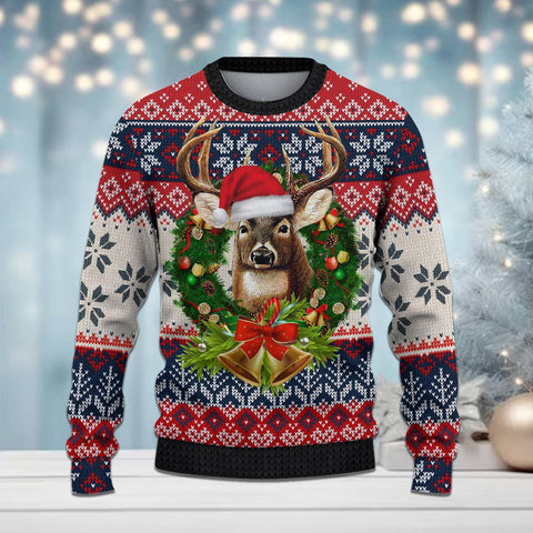 Maxcorners Deer Hunting Bell Merry Christmas All Over Print Sweater