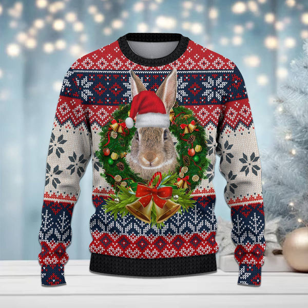 Maxcorners Rabbit Hunting Bell Merry Christmas All Over Print Sweater