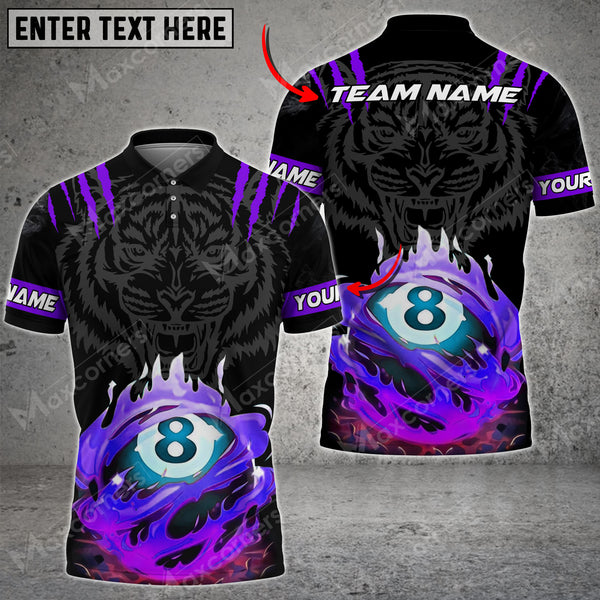 Maxcorners Billiards Ball 8 Fire Tiger Multi Color Options Personalized Name 3D Shirt (6 Colors)