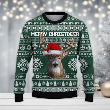 Maxcorners Hunting (Multi Animal Options) Green Merry Christmas All Over Print Sweater
