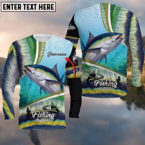 Maxcorners Customize Name Fishing Tuna Makes Me Happy 3D Shirts
