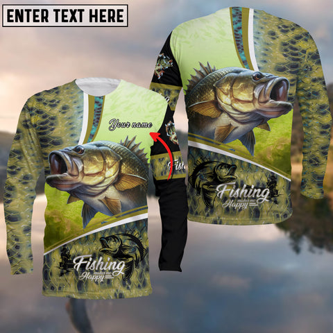 Maxcorners Customize Name Fishing Bass Makes Me Happy 3D Shirts