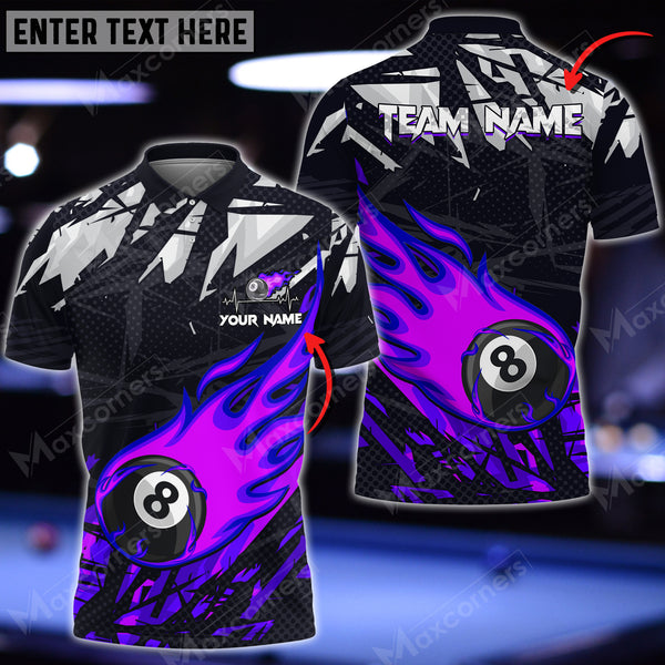 Maxcorners Billiards Ball 8 Fire Ares Heat Multicolor Options Personalized Name 3D Shirt (6 Colors)