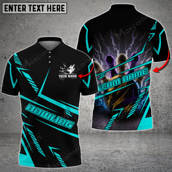 Maxcorners Bowling Ball And Pins Cyber Thundering Multicolor Option Customized Name 3D Shirt (4 Colors)