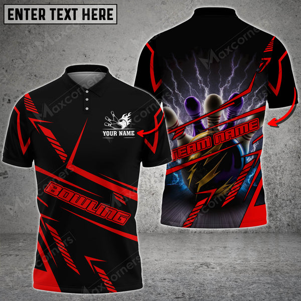 Maxcorners Bowling Ball And Pins Cyber Thundering Multicolor Option Customized Name 3D Shirt (4 Colors)