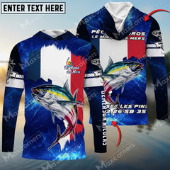 Maxcorners Fishing Flag France Tuna Customize Name 3D Shirts For Nicolas