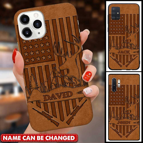 Maxcorners American Deer Hunting US Flag Hunter Personalized Name Phone Case