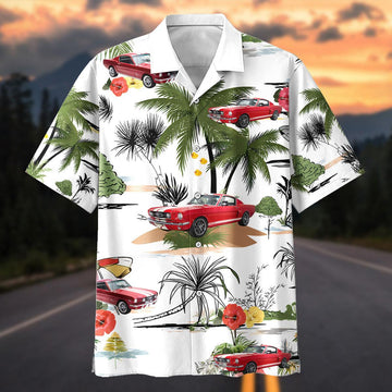 Maxcorners Personalized Car Red Mustang Tropical Paradise Hawaiian Shirt