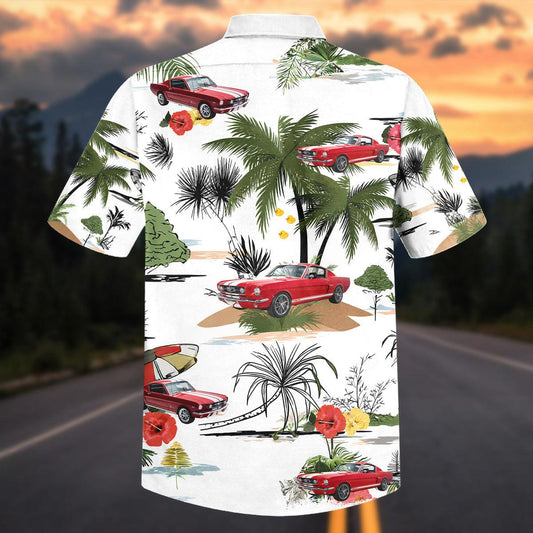 Maxcorners Personalized Car Red Mustang Tropical Paradise Hawaiian Shirt