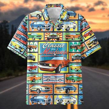 Maxcorners Classic Ford Mustangs Retro Collage Hawaiian Shirt