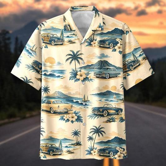 Maxcorners Personalized Vintage Classic Car Tropical Beach Hawaiian Shirt