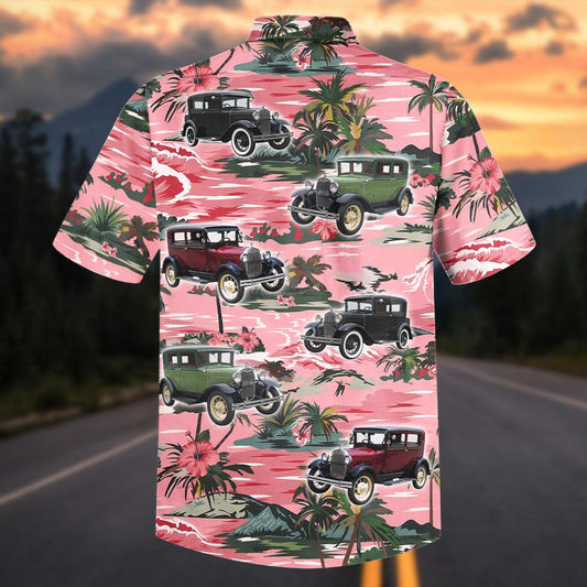 Maxcorners Personalized Ford Model A Car Pink Tropical Hawaiian Shirt