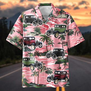 Maxcorners Personalized Ford Model A Car Pink Tropical Hawaiian Shirt