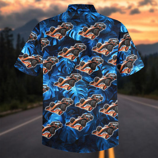 Maxcorners Personalized Formula 1 Racing Car Tropical Blue Hawaiian Shirt