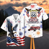 Maxcorners 100 Years of Route 66 & America 250th Anniversary Classic Red Mustang Patriotic White Hawaiian Shirt