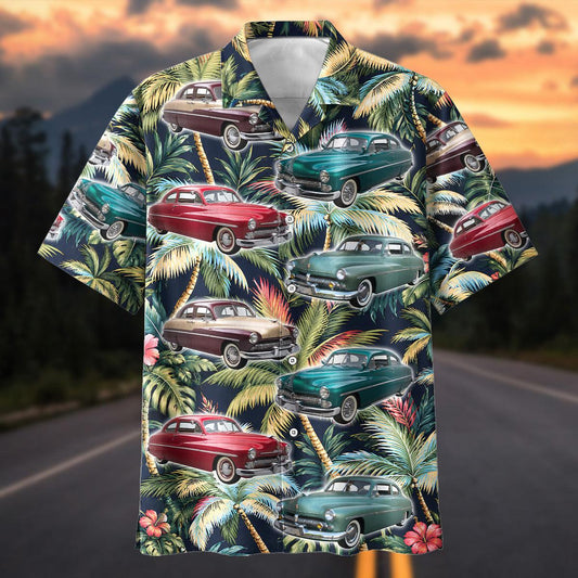 Maxcorners Personalized Car Vintage Classic Car Tropical Palm Tree Hawaiian Shirt