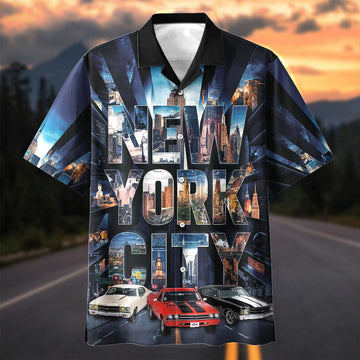 Maxcorners Personalized Car New York City Skyline Classic Cars Hawaiian Shirt