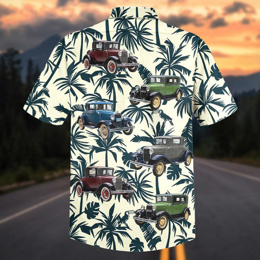 Maxcorners Personalized Car Antique Classic Car Tropical Palm Leaf Hawaiian Shirt