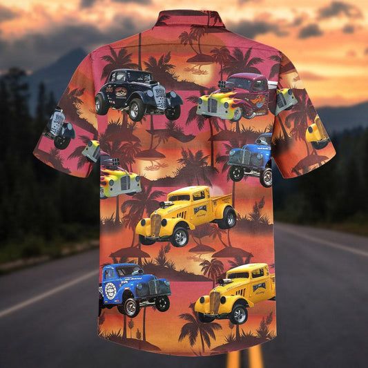 Maxcorners Custom Car Vintage Hot Rod Trucks Tropical Sunset Hawaiian Shirt