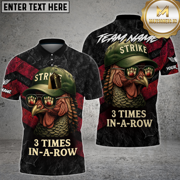 Maxcorners Bowling Shirt Funny Turkey Strike Multioptions Personalized Name, Team Name Unisex 3D Shirt (4 Colors)