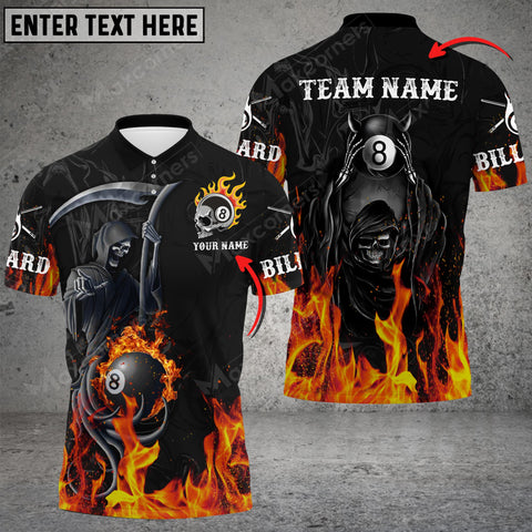 Maxcorners Billiard 8 Ball Fire Skull Personalized Name 3D Shirt