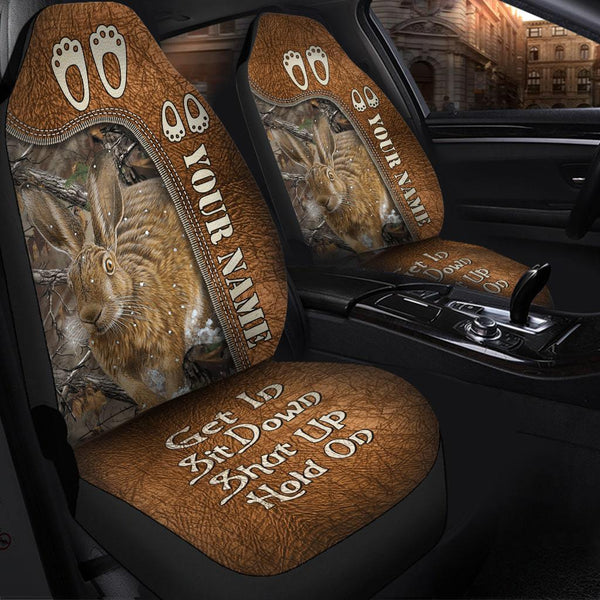 Maxcorners Personalized Name Rabbit Hunting Forest Hold on Funny Car Seat Covers