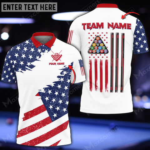 Maxcorners Billiards US Flag Pattern Customized Name, Team Name 3D Shirt (Multicolor Options)