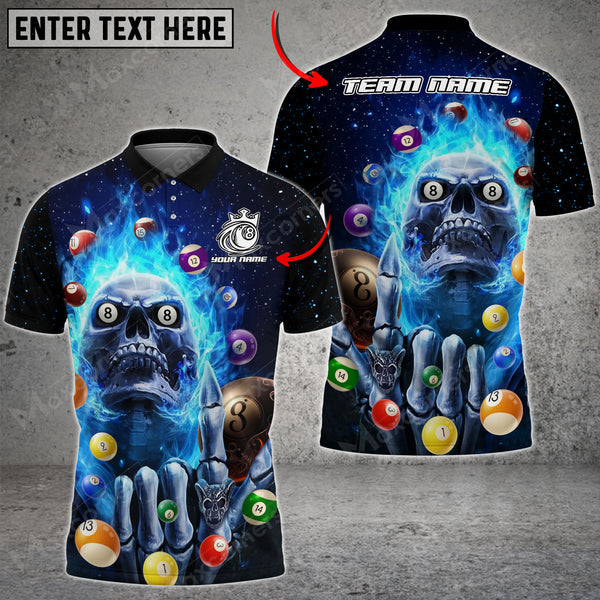 Maxcorners Billiards Skull Fire Pattern Multicolor Options Personalized Name 3D Shirt (6 Colors)