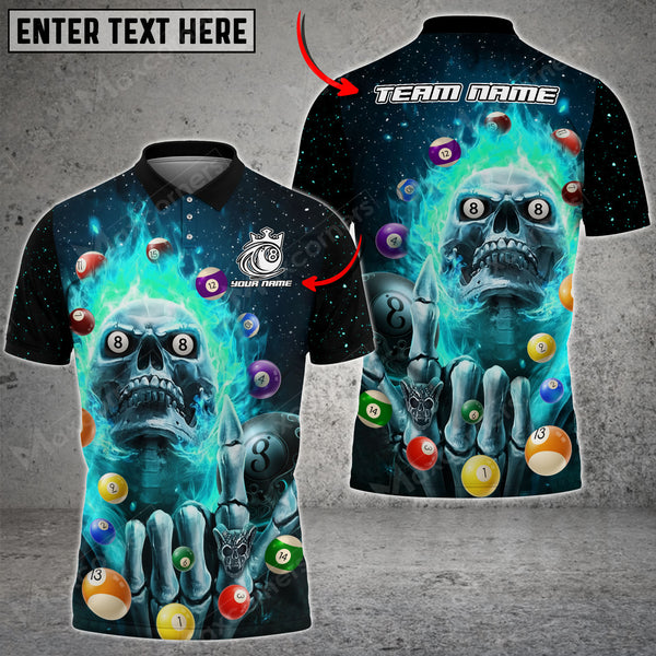 Maxcorners Billiards Skull Fire Pattern Multicolor Options Personalized Name 3D Shirt (6 Colors)