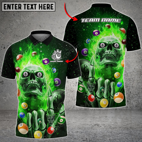 Maxcorners Billiards Skull Fire Pattern Multicolor Options Personalized Name 3D Shirt (6 Colors)