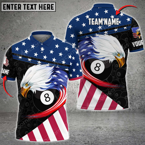 Maxcorners Billiards Curved Eagle US Flag Customized Name, Team Name 3D Shirt (Multicolor Options)