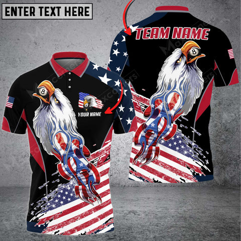 Maxcorners Billiards 8 Ball US Flag Eagle Customized Name, Team Name 3D Shirt (Multicolor Options)