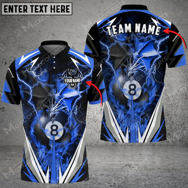 Maxcorners Billiards Thunder Space Dragon Personalized Name, Team Name Unisex Shirt ( 6 Colors )