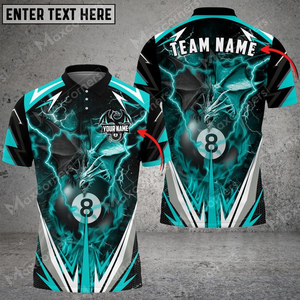 Maxcorners Billiards Thunder Space Dragon Personalized Name, Team Name Unisex Shirt ( 6 Colors )