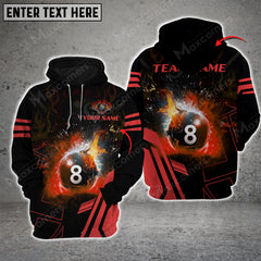 Maxcorners Billiards 8 Ball Flame Multicolor Option Customized Name 3D Hoodie