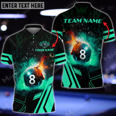 Maxcorners Billiard 8 Ball Flame Personalized Name 3D Shirt (Multi Color Options)