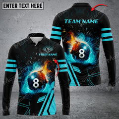 Maxcorners Billiard 8 Ball Flame Multicolor Option Customized Name Long Sleeve Polo Shirt
