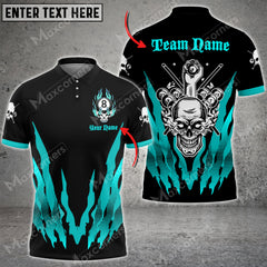 Maxcorners Billiards 8 Ball Skull Personalized Name 3D Shirt (Multi Color Options)