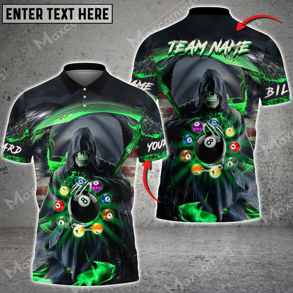 Maxcorners Billiards Reaper Fire Flag Pattern Personalized Name, Team Name Unisex Shirt ( 6 Colors )